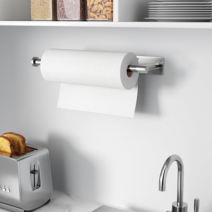Paper Towel Holder,Self-Adhesive or Drilling， Brushed Nickel, 2 Pack
