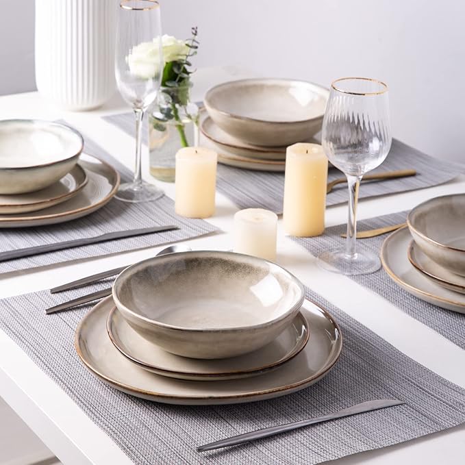 AmorArc Ceramic Dinnerware Sets for 4, 12Pcs Plates and Bowls Sets Dishes