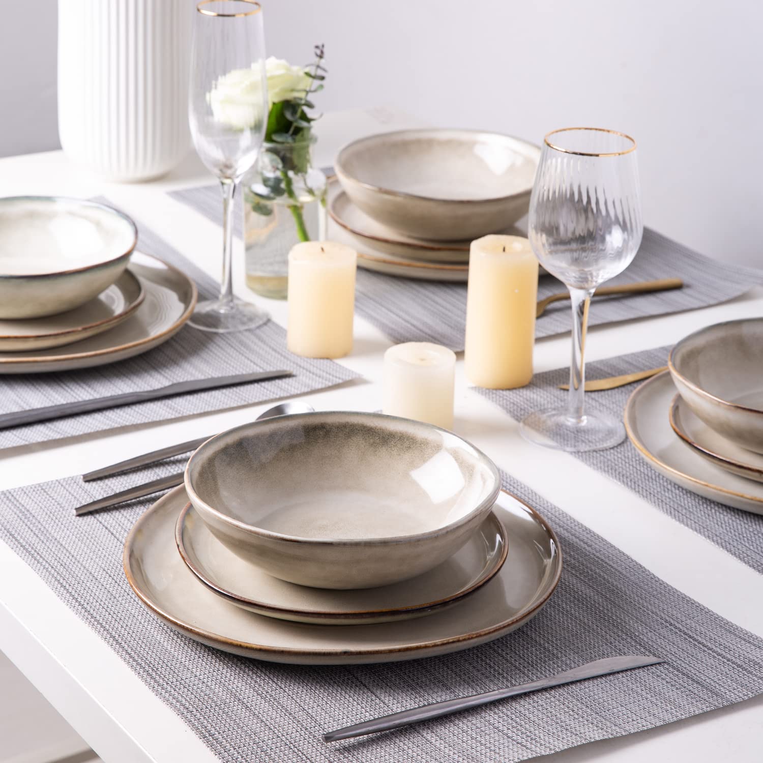 AmorArc Ceramic Dinnerware Sets for 4, 12Pcs Plates and Bowls Sets Dishes
