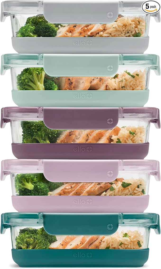 Ello Duraglass Refresh 3.4 Cup Meal Prep Containers, 10 Pc, Garden Goals