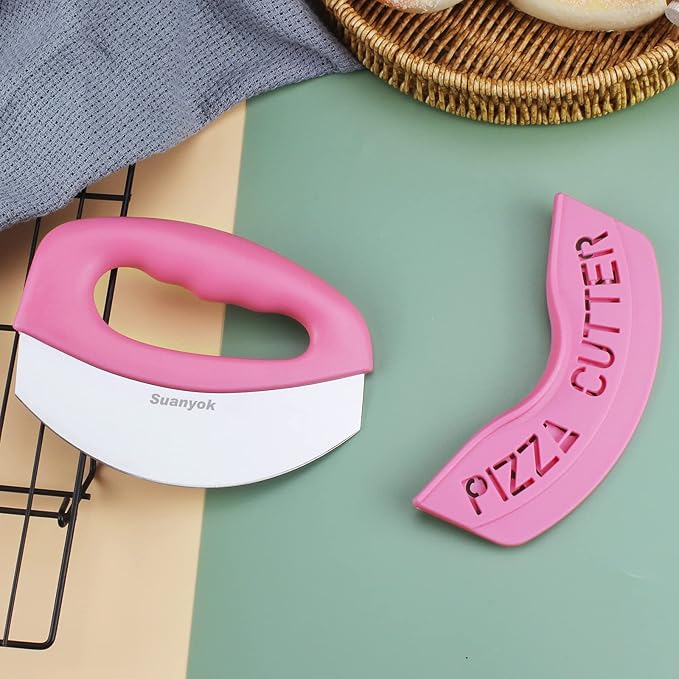 Suanyok Pizza Cutter Stainless Steel Rocker Blade with Cover(Pink)