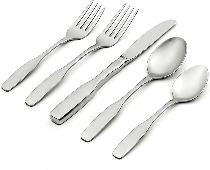 Oneida Silverware Set, Paul Revere 5 Piece Fine Silverware Place Setting Set, Service for 1, 18/10 Stainless Steel, Dishwasher Safe, Knives Spoons And Forks Sets, Home And Kitchen (Silver, 5 Piece)