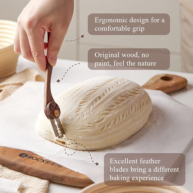 ROCKSHEAT Bread Lame with 5 Feather Blades, Dough Scoring Tool with Storage Box, Sourdough Scoring Tool for Bread Baking, Dexterous-Cut Series Scoring Knife (ELEGANT)