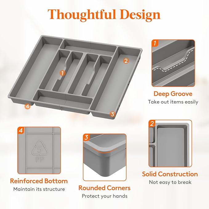 Lifewit Silverware Organizer, Plastic Kitchen Utensil Drawer Tray