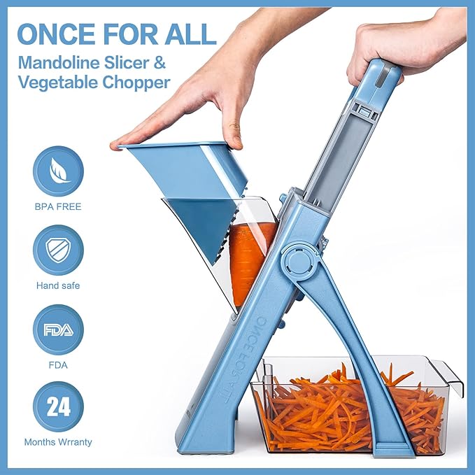 ONCE FOR ALL Upgrade Safe Mandoline Slicer Plus, Bigger Size, SkyBlue