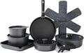 SENSARTE 17 Piece Nonstick Detachable Handle Pots and Pans Set Black