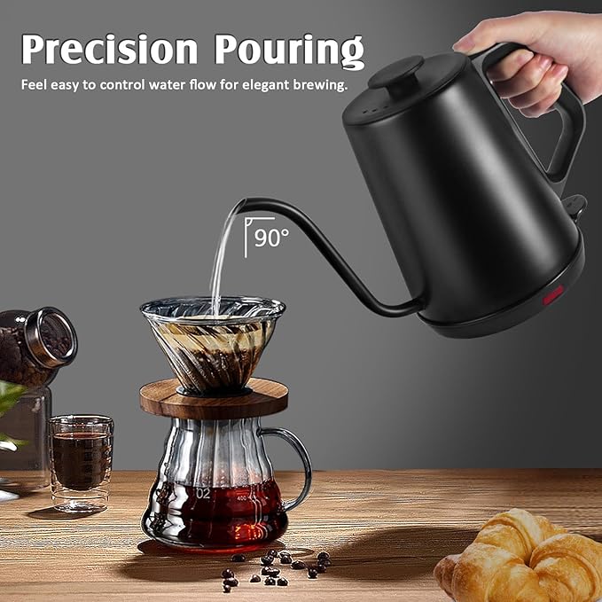1L Electric Gooseneck Kettle, Tea Kettle for Boiling Water, Gooseneck Electric Kettle for Coffee & Tea, Fast Boiling for Pour Over, Auto Shut-Off, Boil-Dry Protection, 360° Rotational Base