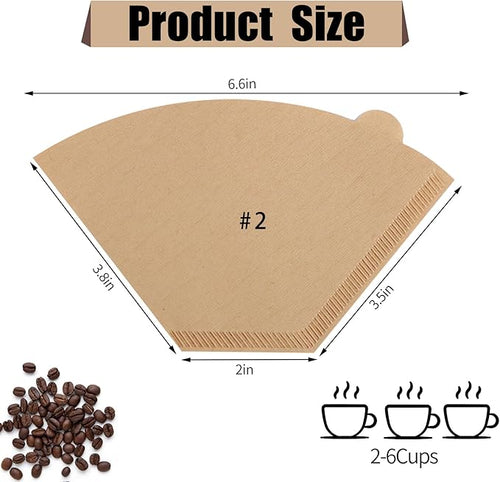 100Pcs Coffee Filters #2, Unbleached 2 Cone Filters Paper