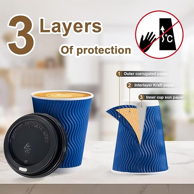 Clawsoff 500 Pack 16 oz Coffee Cups with Lids Disposable Insulated Cup Navy