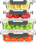KOMUEE 4 Pack 52oz+22oz Large Glass Food Storage Containers Set with Lids