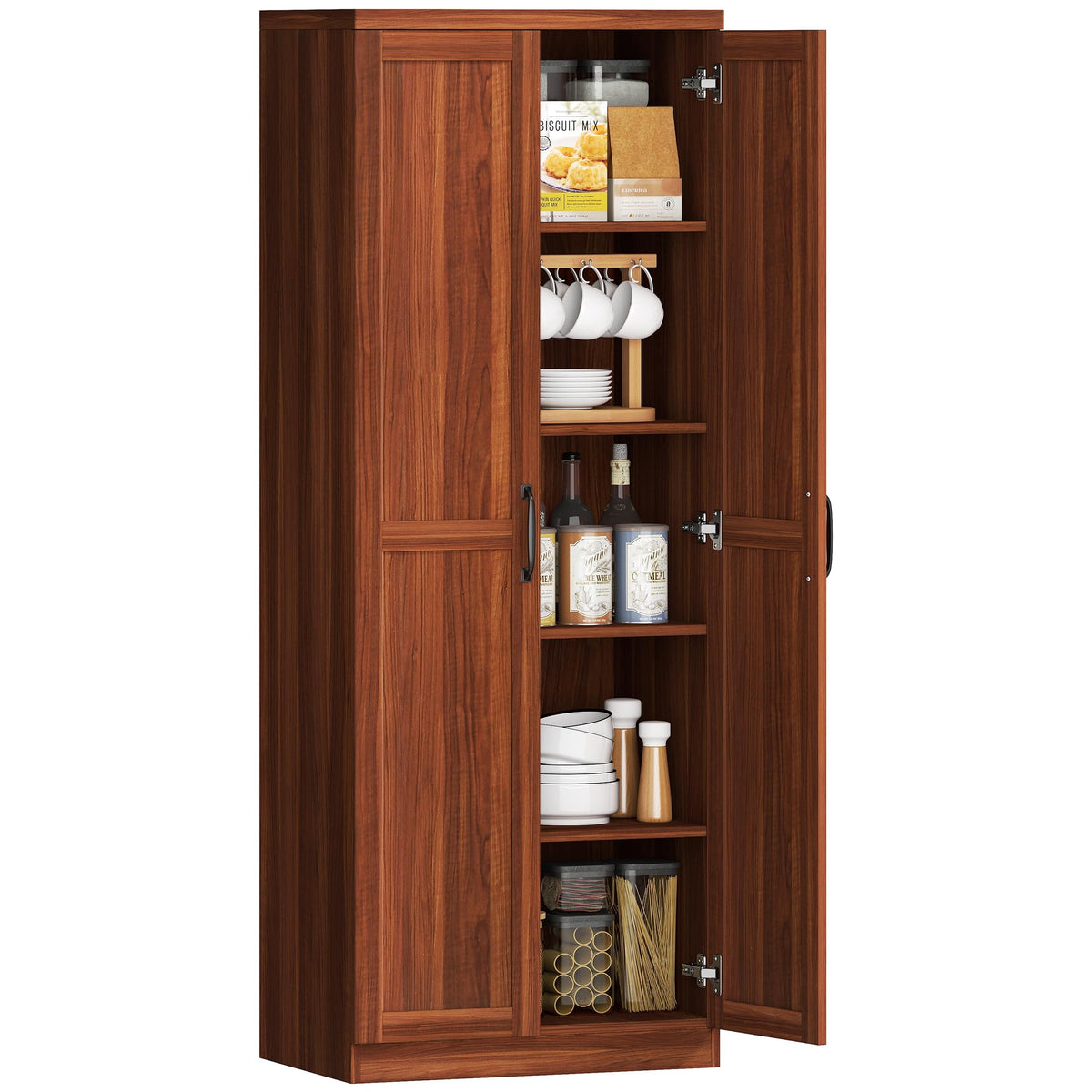 HOMCOM 63" Kitchen Pantry Cabinet with Doors and Adjustable Shelves, White