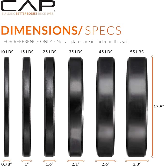 CAP 160lb Pro Olympic Bumper Plate Set with Storage Rack