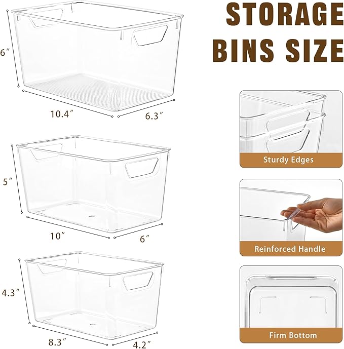 Freebat 12 Pack Pantry Organization and Storage,Clear Plastic Storage Bins