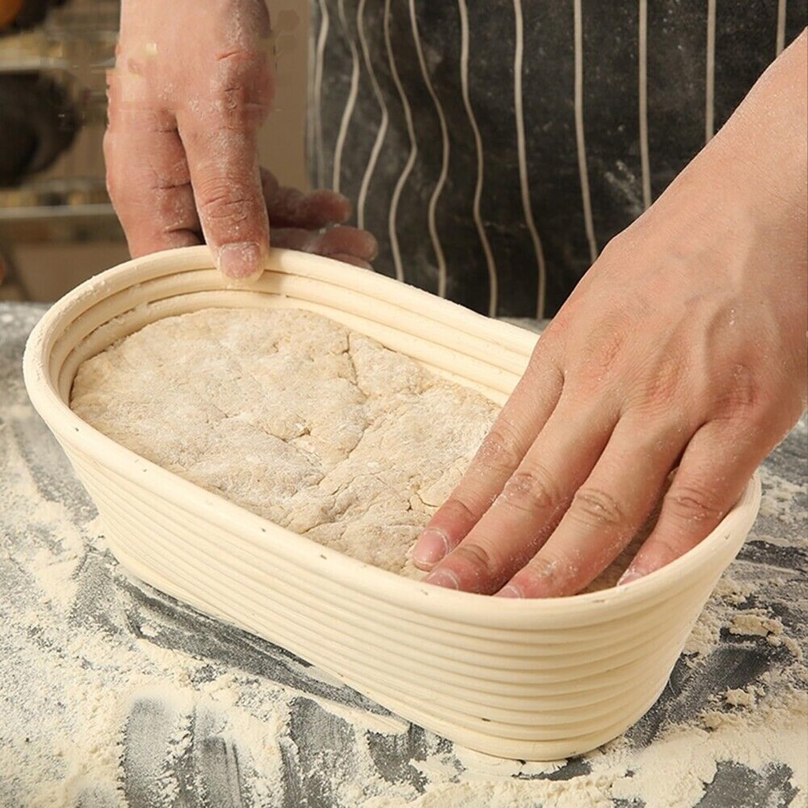 Dimpola Banneton Bread Proofing Basket Banneton Basket Set Sourdough Proofing Basket Round Proofing Bowls Handmade Rattan Baskets and Liners (Oval 10 inch set of 2)
