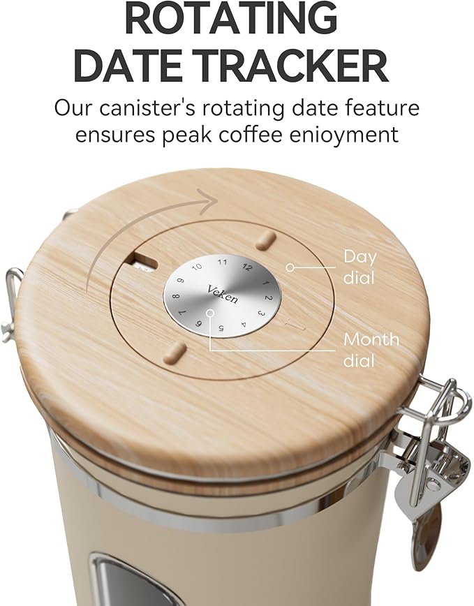Veken Coffee Canister with Window, Airtight Stainless Steel Container, 22OZ
