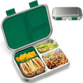 BOSEDSANG Stainless Steel Kids Leak-Resistant Bento Lunch Box, 3-Compartments with Silicone Container, Dishwasher-Safe, Child-Friendly Design for School, Picnics & Travel,BPA-Free (Green)