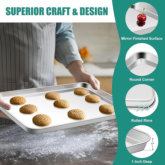 TeamFar Baking Sheet, Cookie Sheets Baking Pans Set of 3, 16/12.5/9.3 Inch