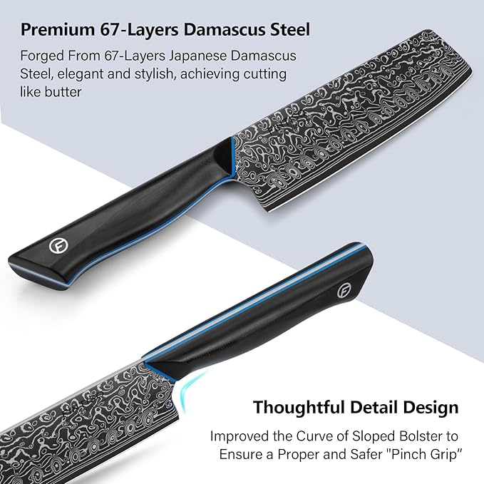 Nakiri Knife 7 Inch, 67-Layer Damascus Steel Kitchen Knife, G10 Handle