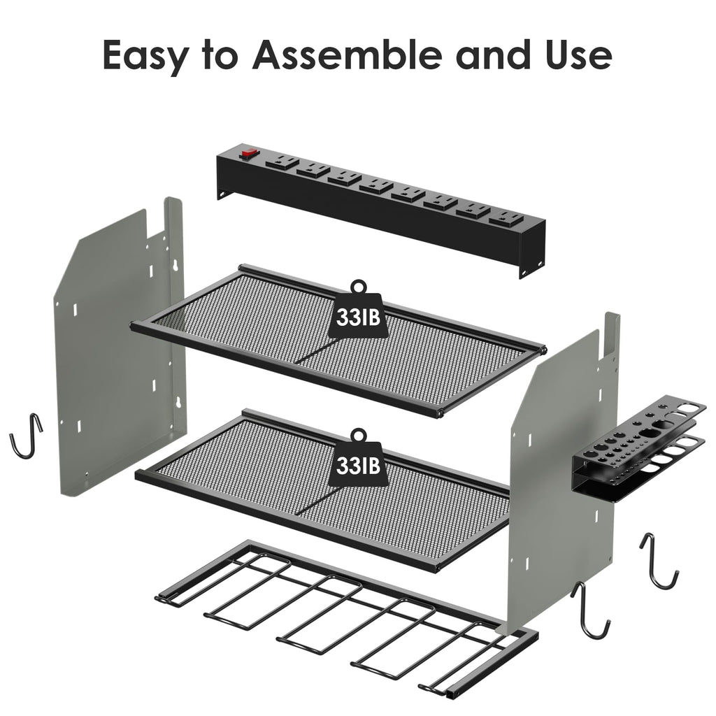 CCCEI Wall Mount Modular Tool Charging Organizer, Grey, 1 Pack, 3 Tier.