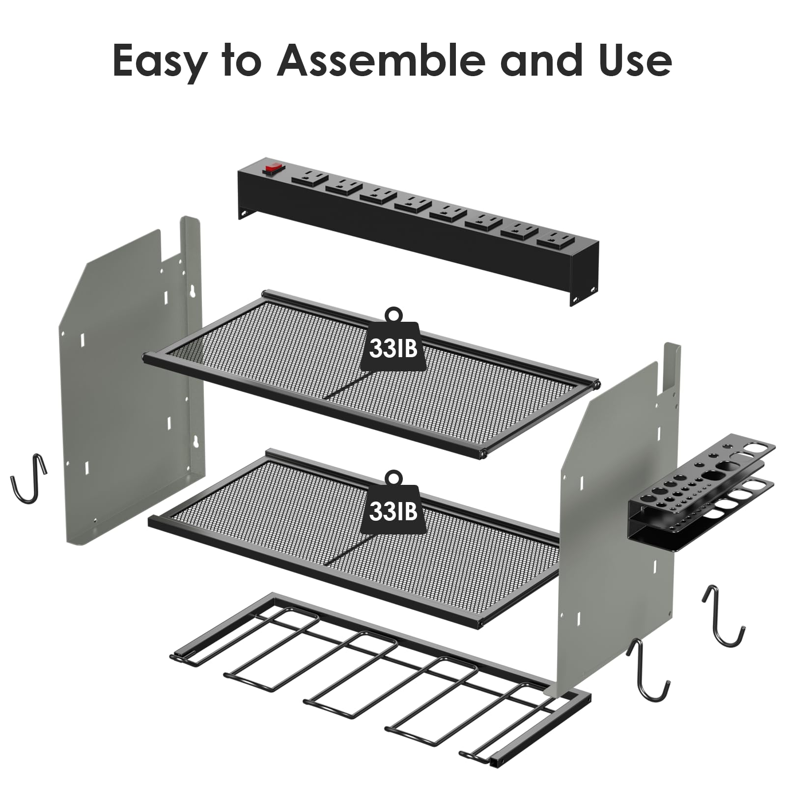 CCCEI Wall Mount Modular Tool Charging Organizer, Grey, 1 Pack, 3 Tier.
