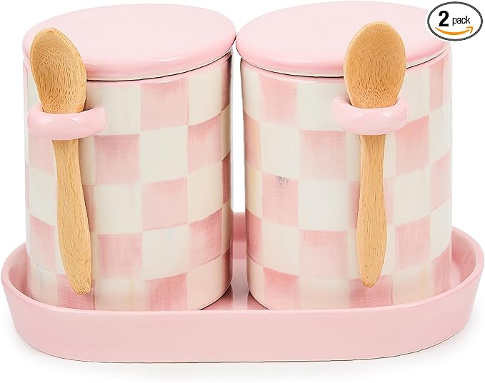MACKENZIE-CHILDS Farmhouse Canister Set, Pink-and-White Rosy Check