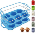 Socisen 2 Packs 6 Cups Silicone Muffin Pan with Metal Reinforced Frame Jumbo Size Cupcake Pan Tray Egg Bites Silicone Molds Muffin Tin Tart Pans Bundt Pan Reposteria Accesorios Moldes Para Pasteles