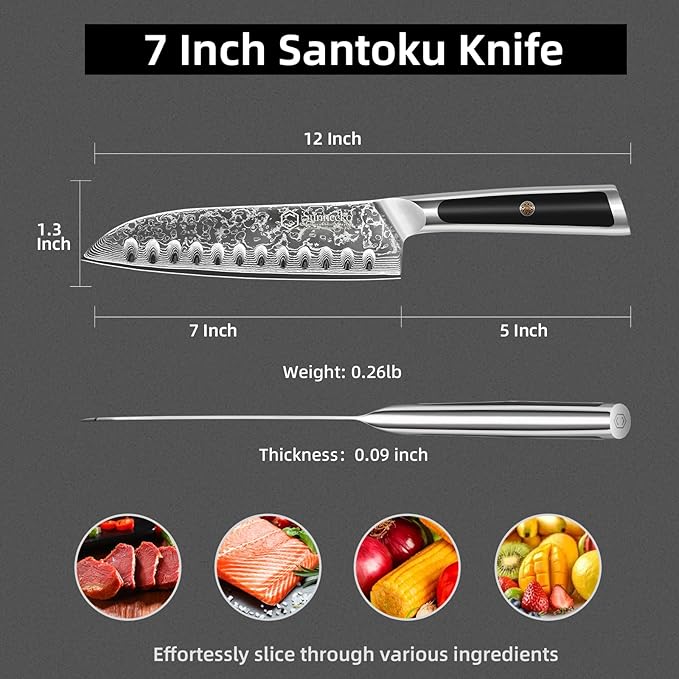 Kitchen Knife Japanese Damascus Santoku Knife 7 Inch