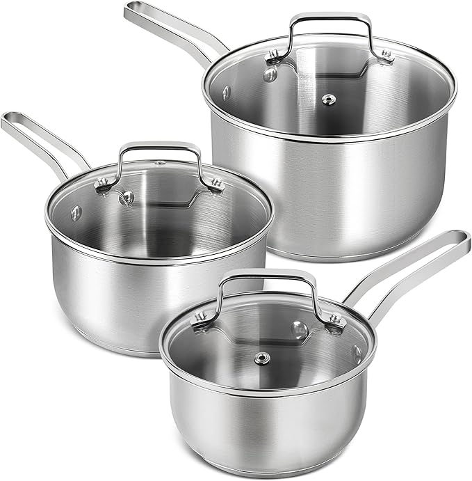 MICHELANGELO Stainless Steel Pots Set - 1QT & 2QT & 3QT Stainless Steel Sauce Pan with Lid, Induction Saucepan Set, Small Pots for Cooking - 6 Pcs