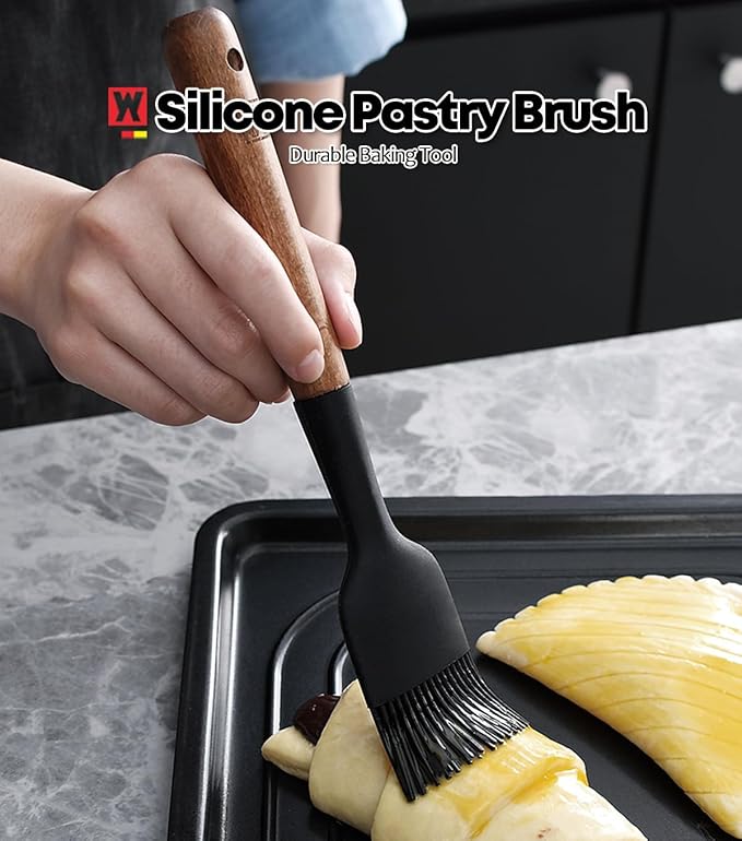 WAGENSTEIGER Silicone Cooking Brush with Wooden Handle: Pastry Brush, For Glazing Pastries and Basting Meats, Heat Resistant Cookware, Gentle Head & Bristle Design, BPA Free, Non-slip Grip