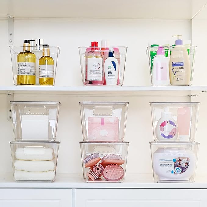 Vtopmart 4 Pack Clear Stackable Storage Bins with Lids, Large