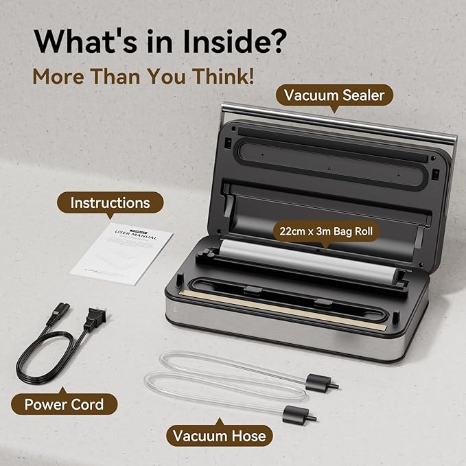 95kPa Vacuum Sealer for Food, 10-in-1 Vacuum Sealer Machine