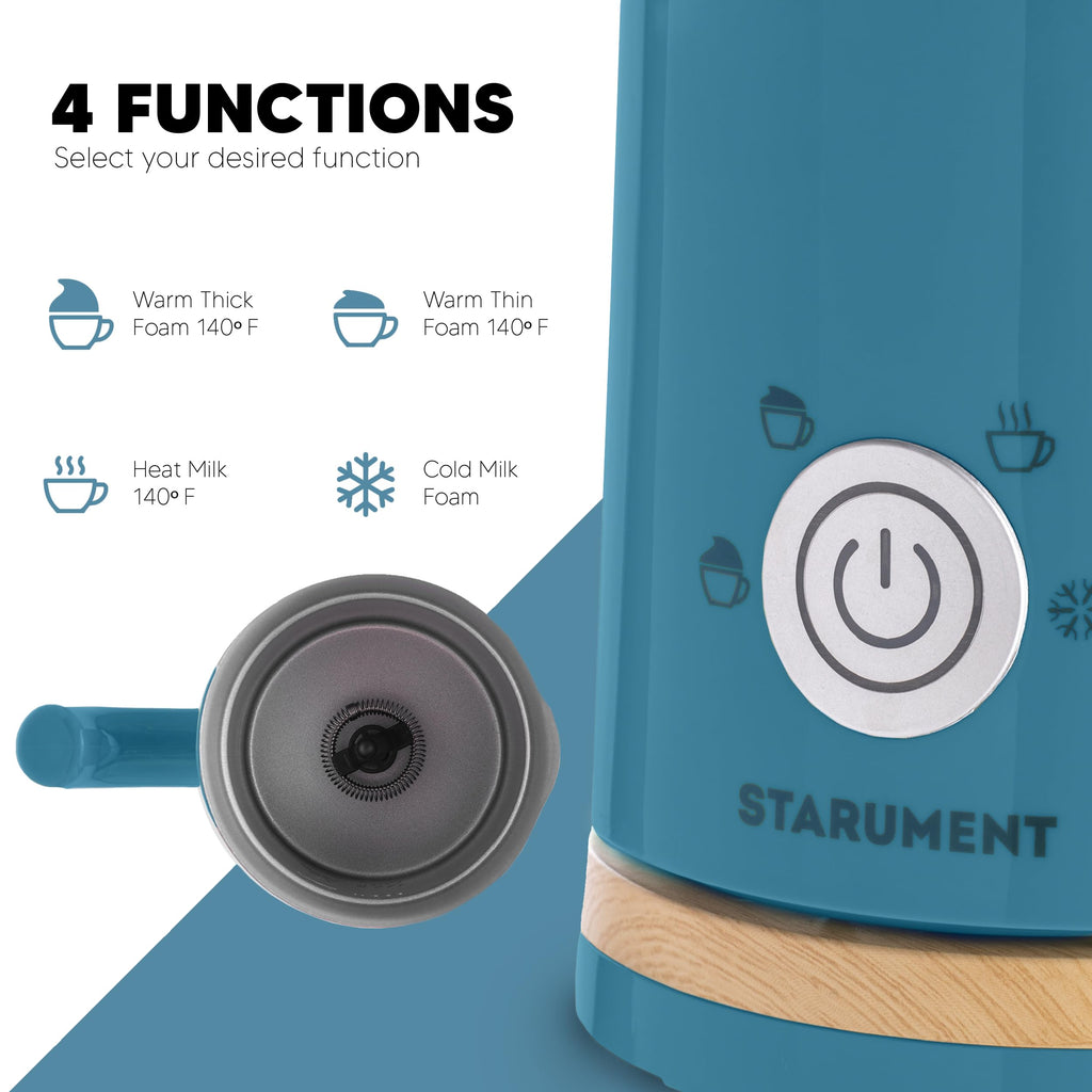 Starument Electric Milk Frother - Automatic Milk Foamer & Heater for Coffee, Latte, Cappuccino, Other Creamy Drinks - 4 Settings for Cold Foam, Airy Milk Foam, Dense Foam & Warm Milk - Easy to Use