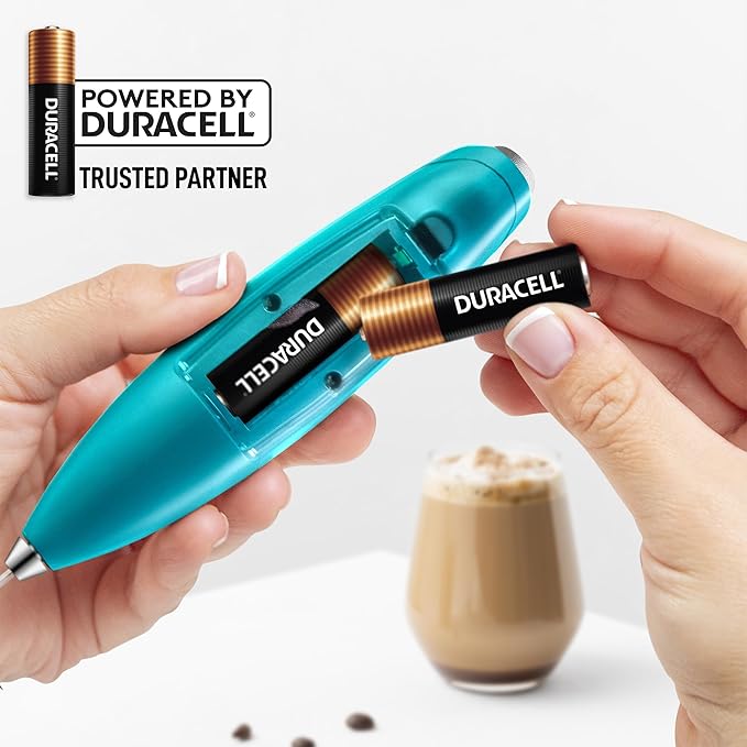 Zulay Kitchen Powerful Milk Frother Wand With Duracell Batteries - Ultra Fast Handheld Drink Mixer - Electric Whisk Foam Maker for Coffee, Lattes, Cappuccino & Matcha - Triple Whisk - Queen Turquoise
