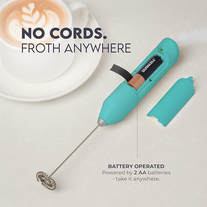 Zulay Kitchen Powerful Milk Frother AA Batteries Included – Ultra Fast Handheld Drink Mixer with Stainless Steel Whisk Stirrer for Coffee, Protein, Matcha & More, Frother Wand Electric Frothmate