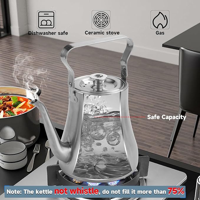 GURUDAR 68OZ/2000ML Stainless Steel Teapot with Removable Infuser, Stovetop & Dishwasher Safe Tea Maker Water Kettle for Loose Leaf & Tea Bags