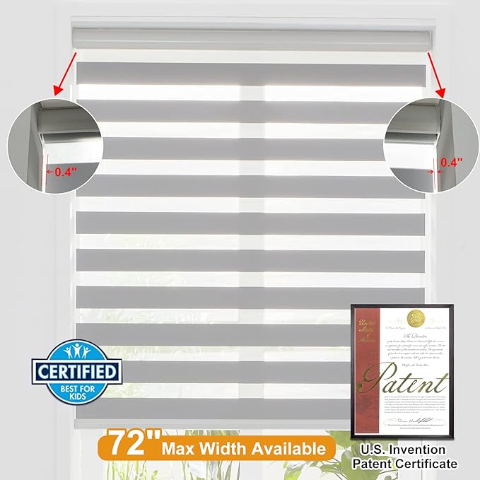 Persilux Window Zebra Blinds, Roller Blinds Cordless (52" W x 72" H, Grey) Light Filtering Sheer Window Treatments, Light Control for Day and Night, Easy to Install…