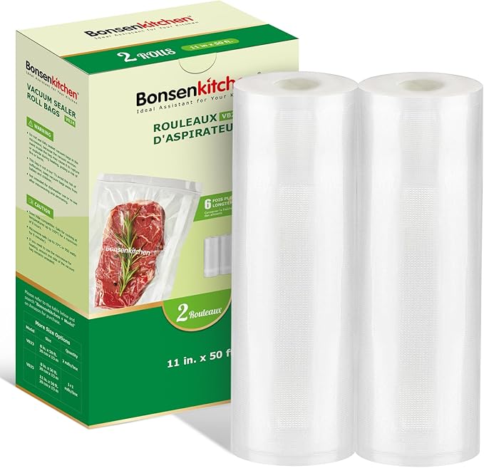 Bonsenkitchen Vacuum Sealer Bags Rolls, 2 Rolls 11 in x 50 ft