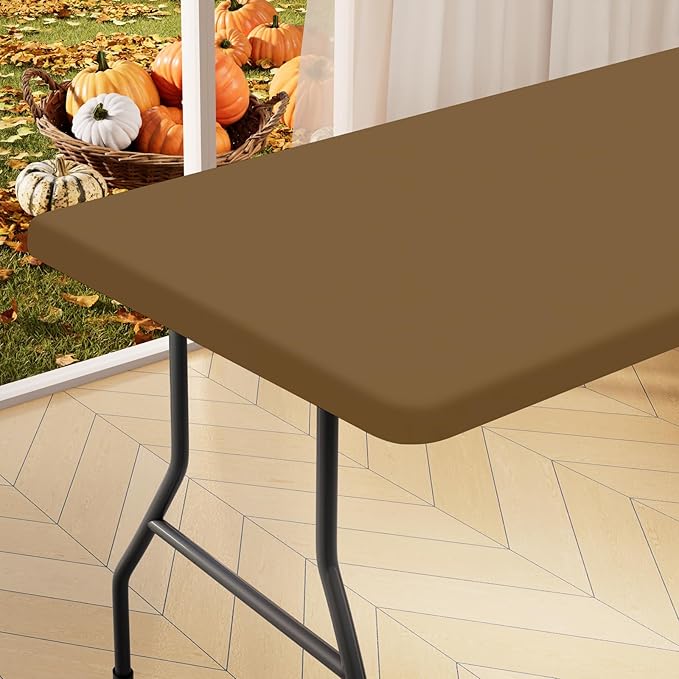 homing Rectangle Table Cloth Cover, Water-Resistant Polyester Elastic Fitted Tablecloth, Fits for 4 Foot Folding Tables, Washable Table Protector for Picnic, Camping, Outdoor (Brown, 24" x 48")