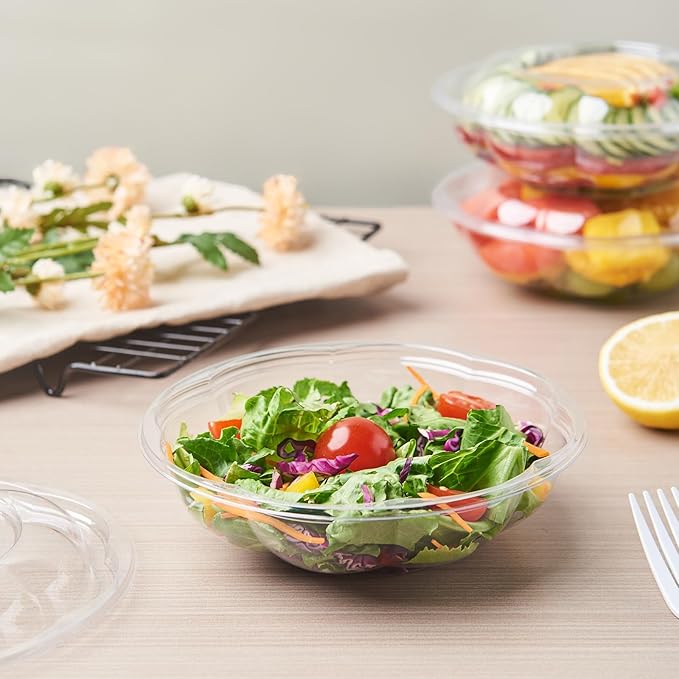 Jaluxing [18 oz. 150 Sets Clear Plastic Salad Bowls with Airtight Lids Disposable To Go Mixing Containers Serving for Fruit, Quinoa, Lunch and Meal Prep