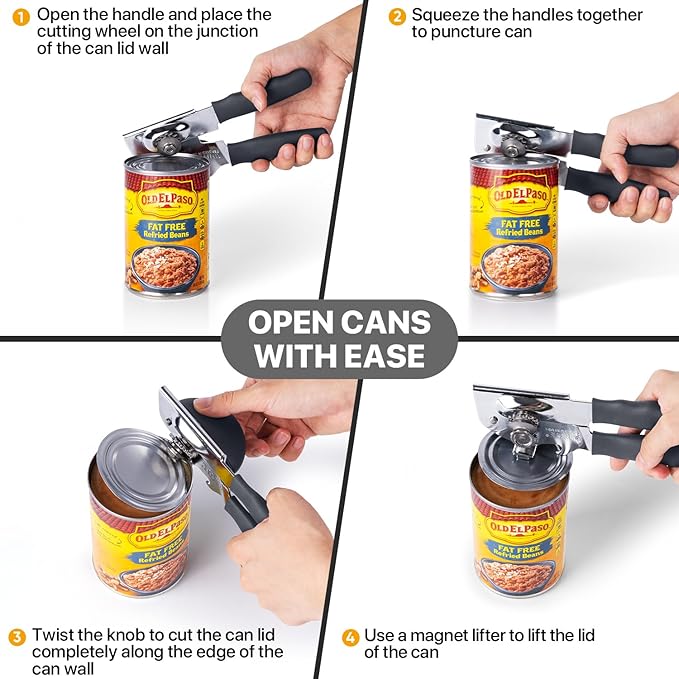 UHIYEE Heavy Duty Hand Can Opener with Comfortable Grip for Seniors, Gray