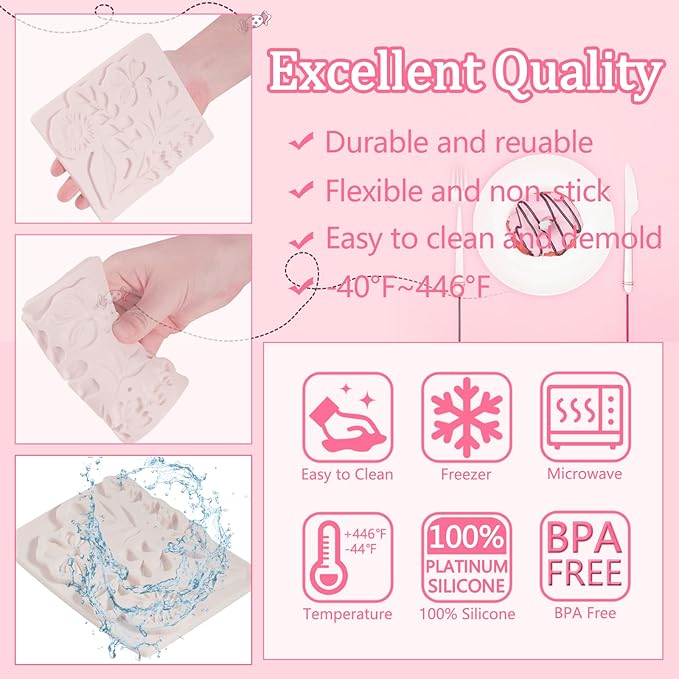 IKOJING 1 Pcs Flower Fondant Mold for Cake Decoration, Leaf Chocolate Silicone Mold, Exquisite Flower and Leaf Shape is Perfect for Wedding Desserts, Candy, Sugar Craft, Gum, Resin, Clay