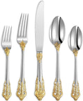 KEAWELL Luxury 20-Piece 18/10 Stainless Steel Flatware Set (Gold Accent)