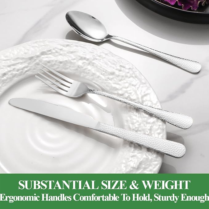40 Pcs Silverware Set for 8, Food Grade Stainless Steel Flatware Set, Eating Utensils Sets Include Fork/Knife/Spoon, Reusable Cutlery Set for Home Kitchen, Dishwasher Safe, Wave Hammered