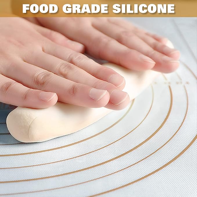 Silicone Pastry Mat Extra Thick Large Non Stick Baking Supplies Kitchen Counter Cooking Rolling Dough Sheet Pie Crust Sourdough Bread Oven Liner with Measurement (L-16''(W)*24''(L), 3#Gold)