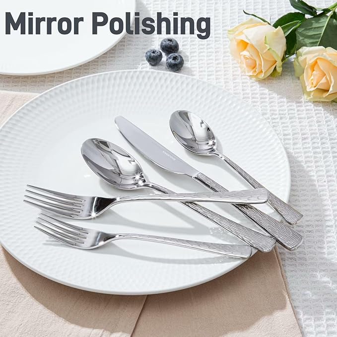 Silverware Set with Serving Utensils, 65 Piece Flatware Set, 18/10 Steel