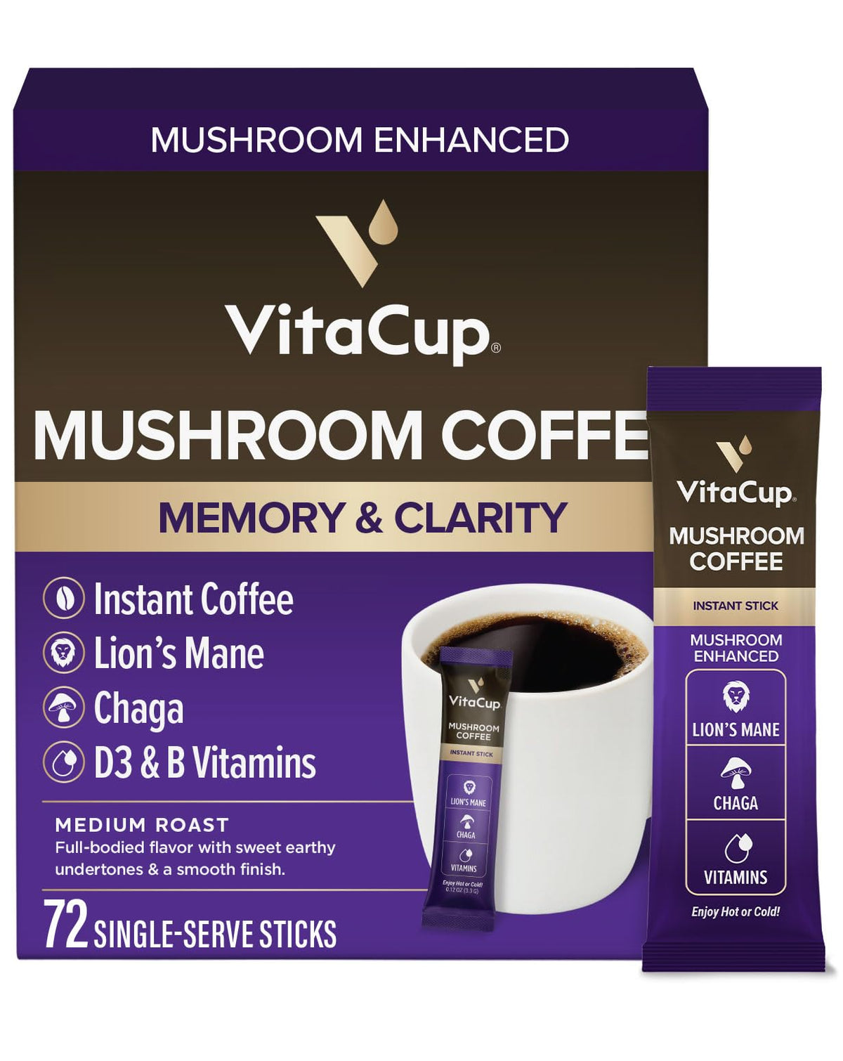 VitaCup Perfect Low Acid USDA Organic Instant Coffee Packets 24ct