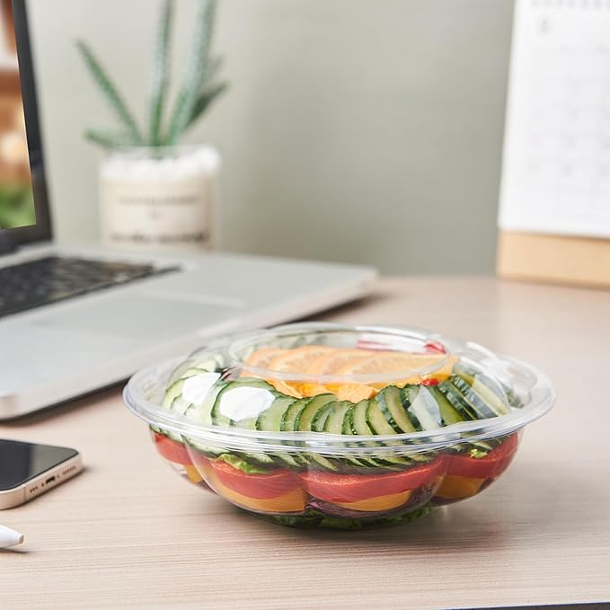 Jaluxing [18 oz. 150 Sets Clear Plastic Salad Bowls with Airtight Lids Disposable To Go Mixing Containers Serving for Fruit, Quinoa, Lunch and Meal Prep