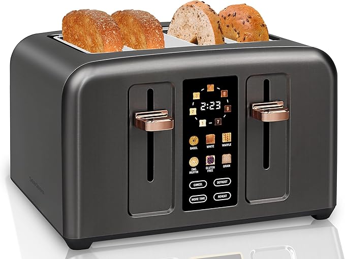 SEEDEEM Touchscreen Toaster 4 Slice, 7 Shade, Stainless, 1800W Dark Metallic