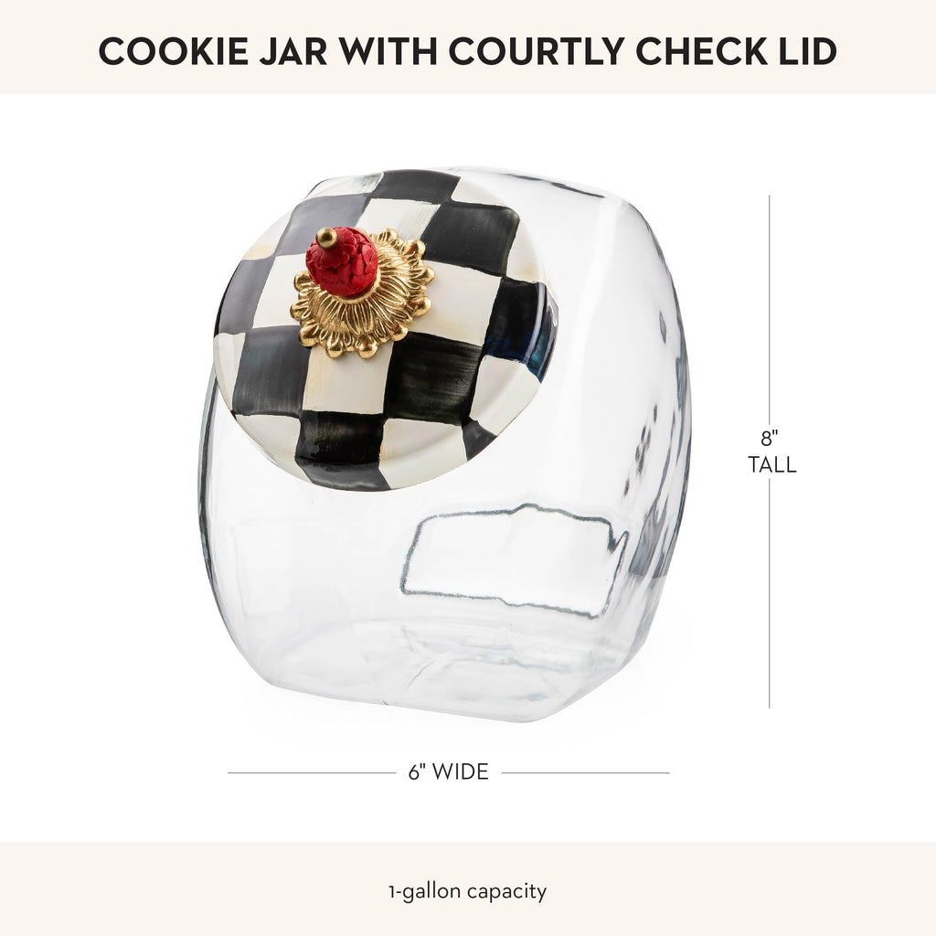 MACKENZIE-CHILDS Glass Cookie Jar with Lid, Black-and-White Courtly Check