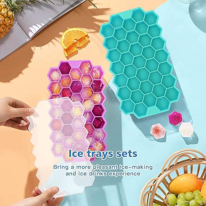Azyh Ice Cube Trays for Freezer, 2 Pack Ice Cube Tray with Lid, Silicone Ice Cube Mold with Lid-37 Grid,Easy-Release Reusable 74 PCS Small Ice Cubes for Iced Coffee Cocktail Whisky Chocolate Soup Food